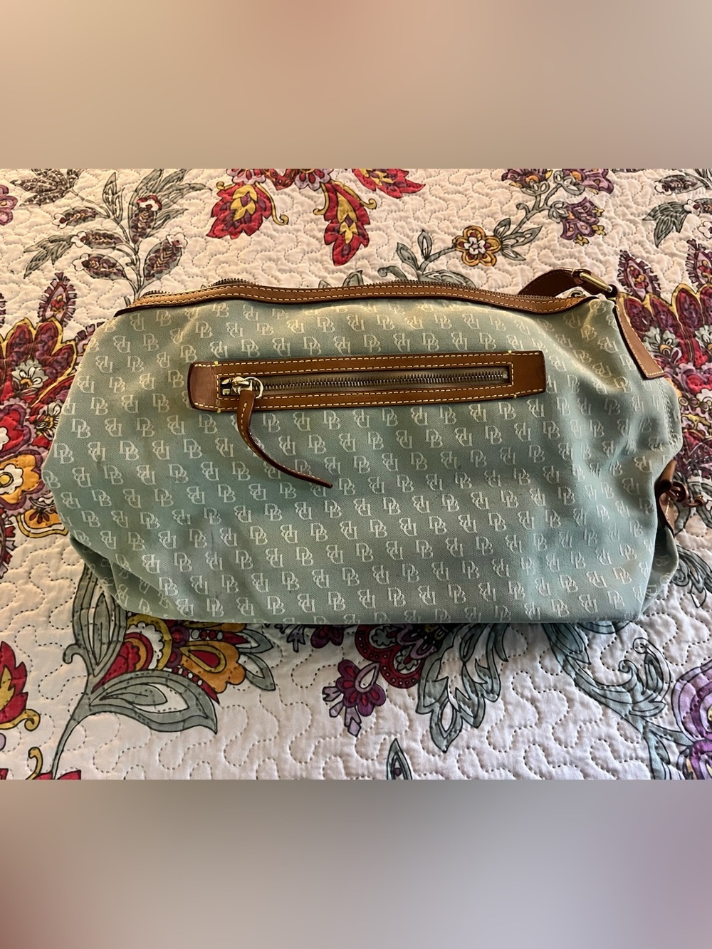 Vintage Y2K Dooney & Bourke Mint Green Jacquard Carry Bag Tote Purse